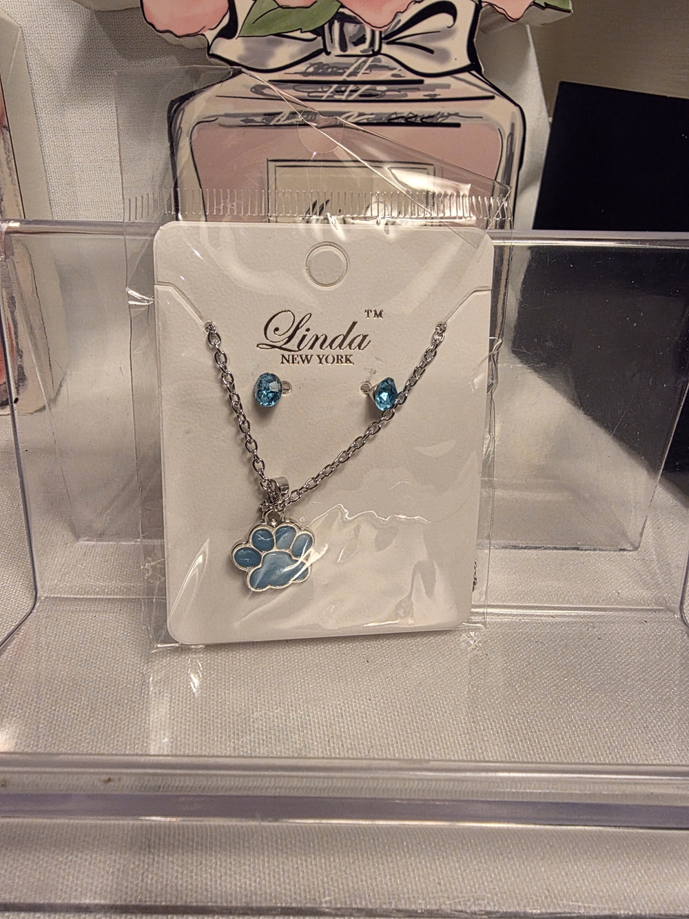 Linda New York Blue Paw Necklace & Earring Set - Picture 2 of 2
